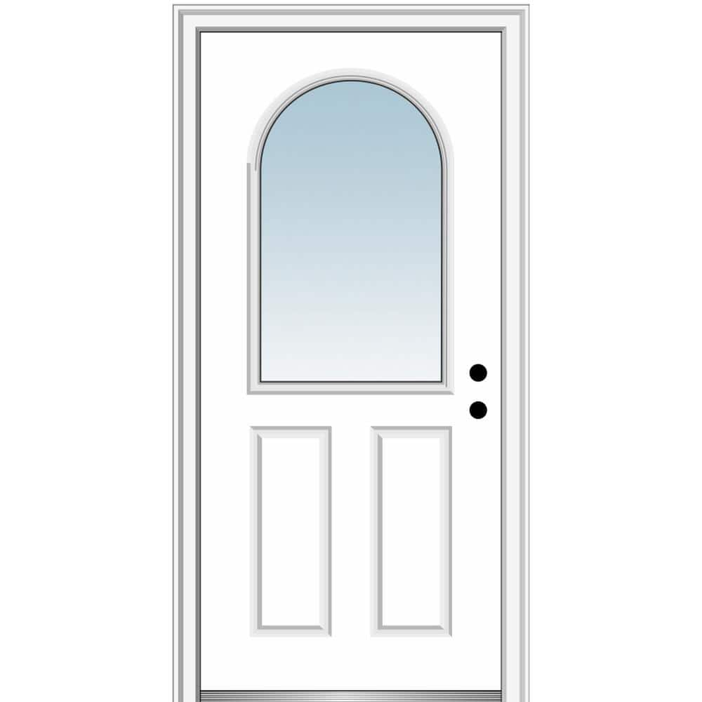 MMI Door 32 in. x 80 in. Classic Left-Hand Inswing 1/2-Lite Clear Glass Primed Steel Prehung Front Door on 4-9/16 in. Frame