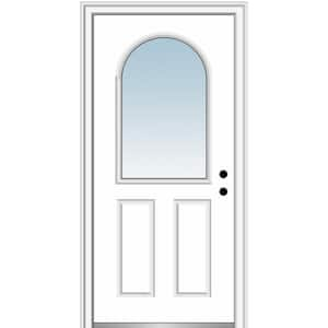 36 in. x 80 in. Classic Left-Hand Inswing 1/2-Lite Clear Glass Primed Steel Prehung Front Door on 4-9/16 in. Frame