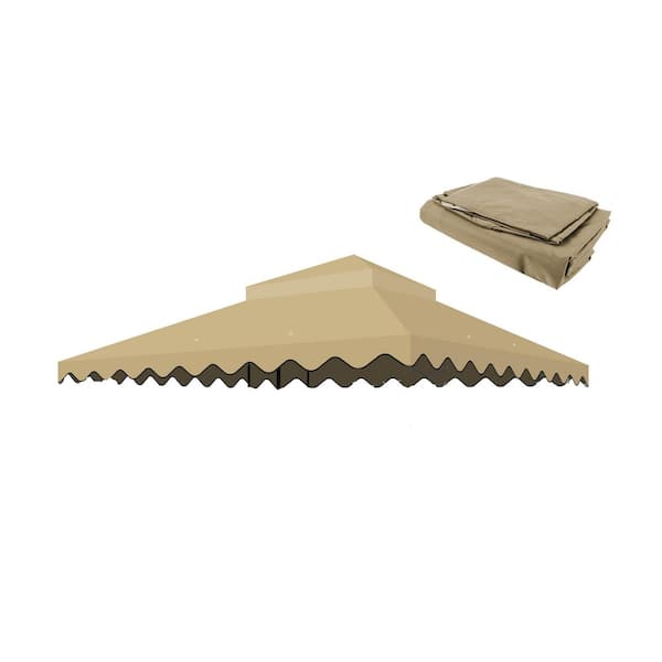 Sudzendf Khaki 10 x 10 Ft Outdoor Patio Double Tiered Wavy Border Gazebo Replacement Canopy (Frame Not Include)
