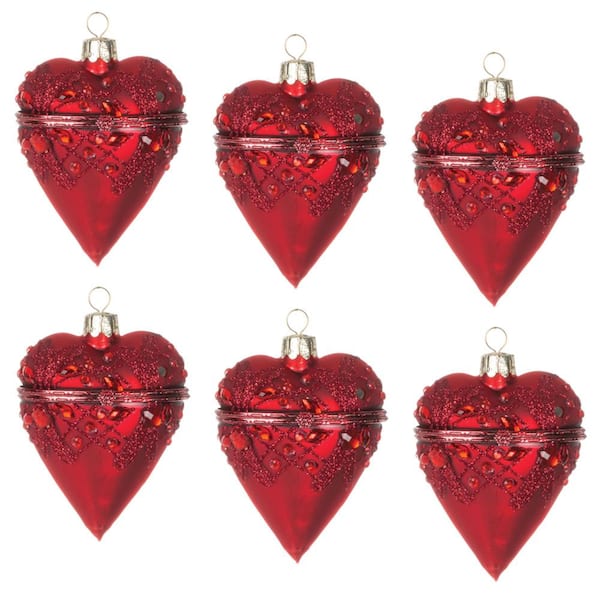 SULLIVANS 3.5 in. Red Heart Box Christmas Ornaments Set of 6