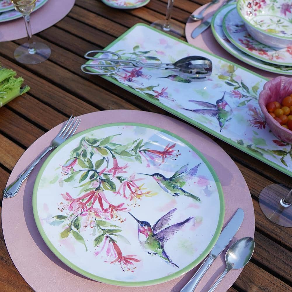 Hummingbirds Multicolor Melamine Spring Dinner Plates, Set of 6