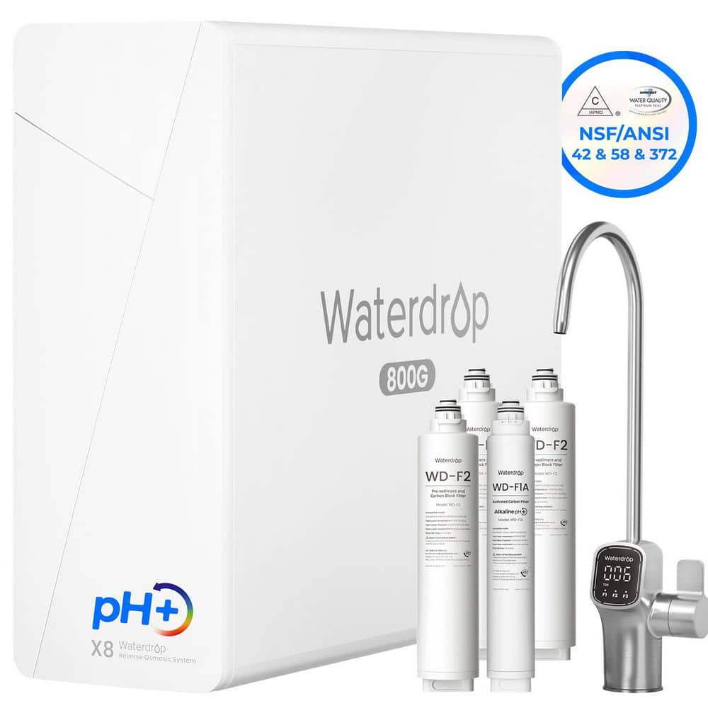 X8-Alkaline UnderSink Reverse Osmosis System, 800 GPD, 10-Stage Filtration, Extra 3 F2 and 1 F1A Filters, 2-Year Supply