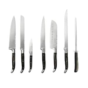 7-Piece Connoisseur Laguiole Black Pakkawood Kitchen Knife Set with Knife Sharpener