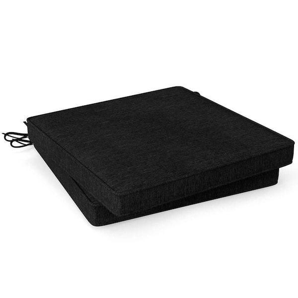 Black Square Outdoor Chair Seat Cushion Waterproof Fade-Resistant Olefin Seat Cushions (2-Pack)
