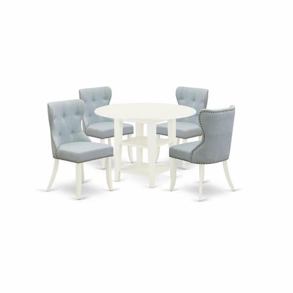 East West Furniture 5-Piece Linen White Finish Solid Wood Top - Dining Room Set - Seats 4