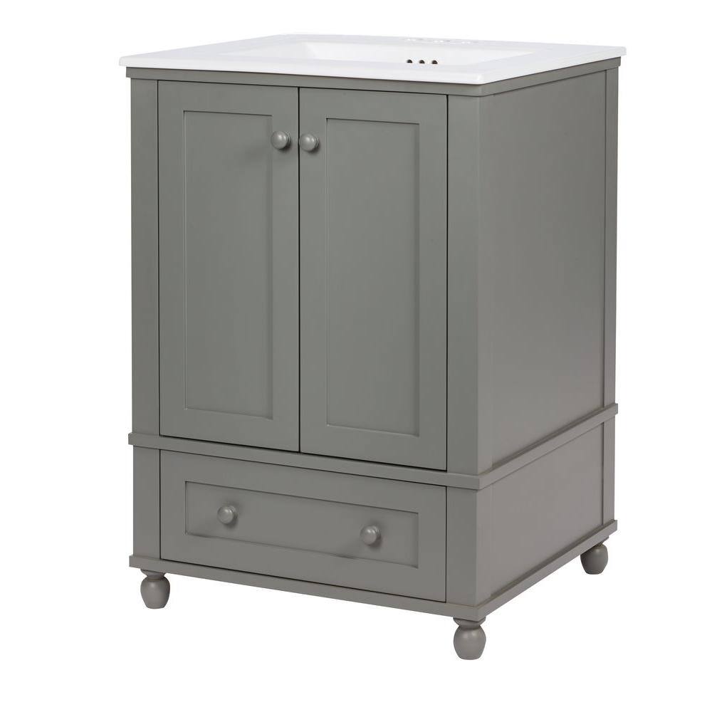 Home Decorators Collection Inman 245 In W X 22 In D X 3424 In H Vanity In Cool Gray With Vitreous China Vanity Top In White D14824 35w The Home Depot