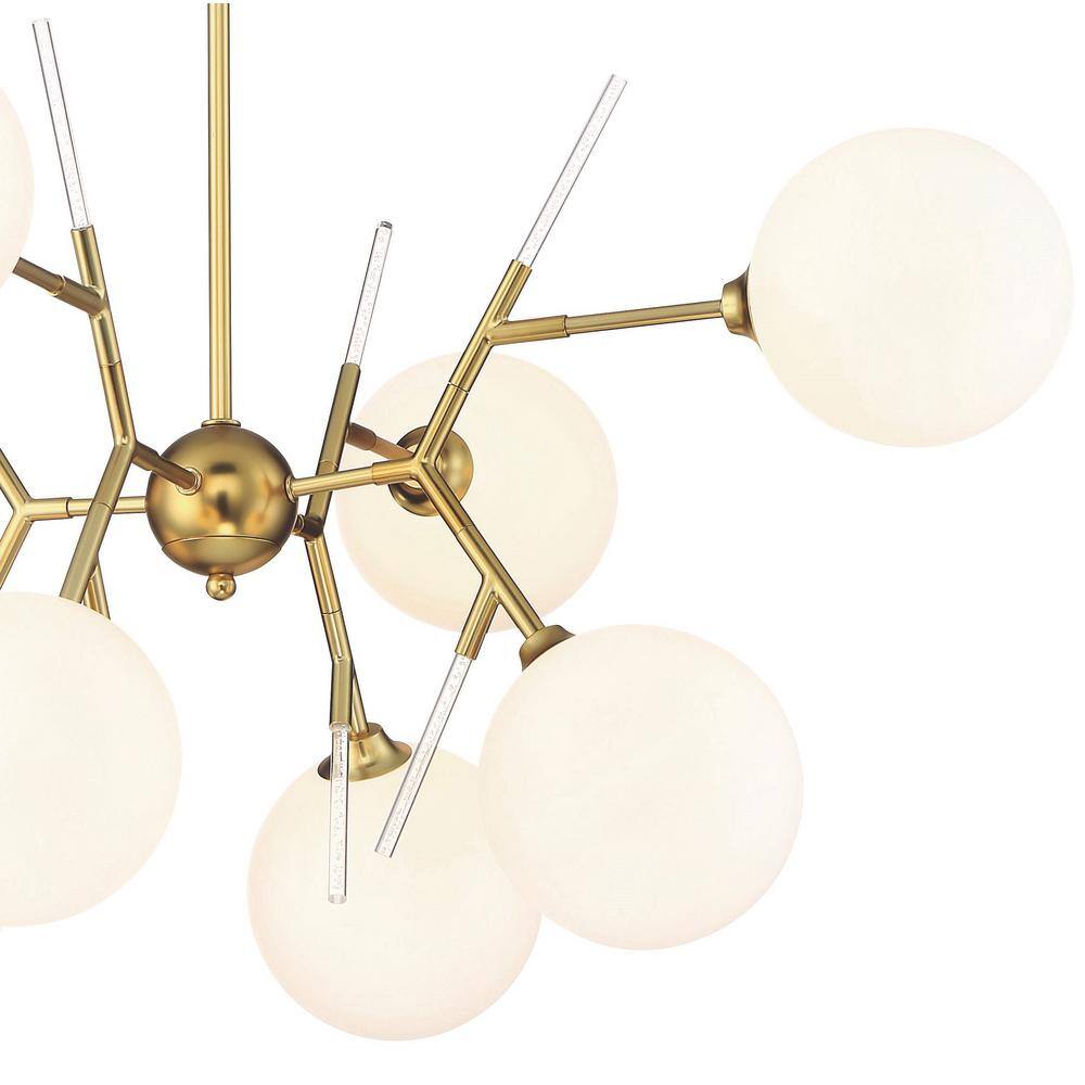 Polares Honey Gold 8-Light Chandelier with Etched White Glass