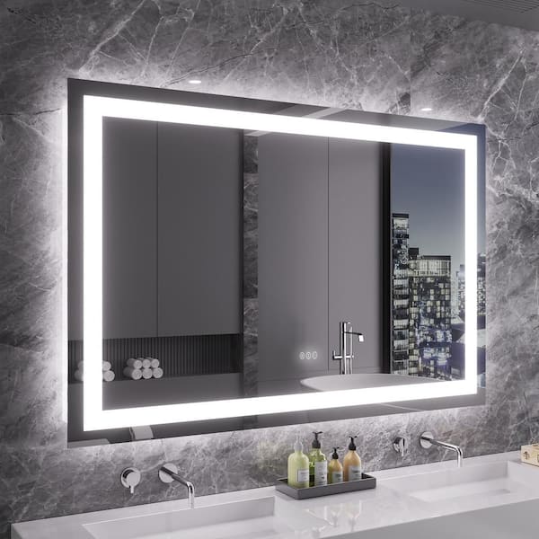 55 in. W x 36 in. H Rectangular Frameless LED Wall Mounted Bathroom Vanity Mirror