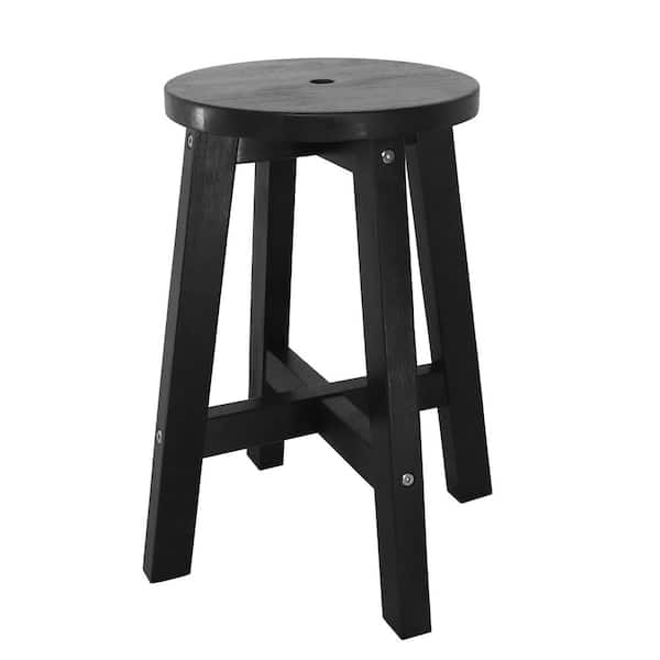Grove 18 in. Coastal Casual Acacia Wood Round Indoor/Outdoor Accent Stool, Black