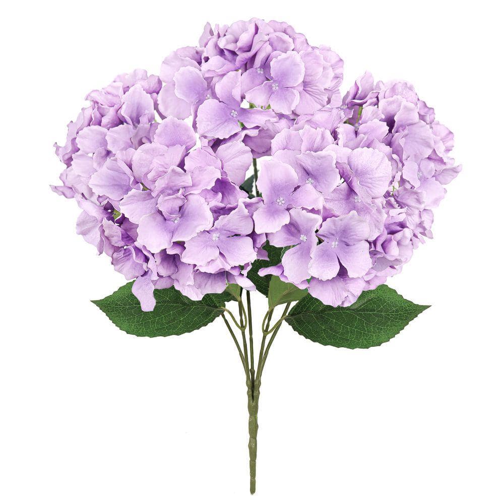 19 in. Lavender Purple Artificial Hydrangea Flower Stem Bush Bouquet (Set of 2)