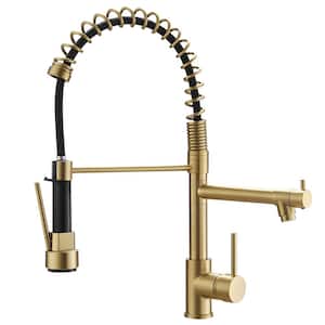 Commercial Single Handle Pull Down Sprayer Kitchen Faucet with Pull Out Spray Wand Dual-function Brass in Gold