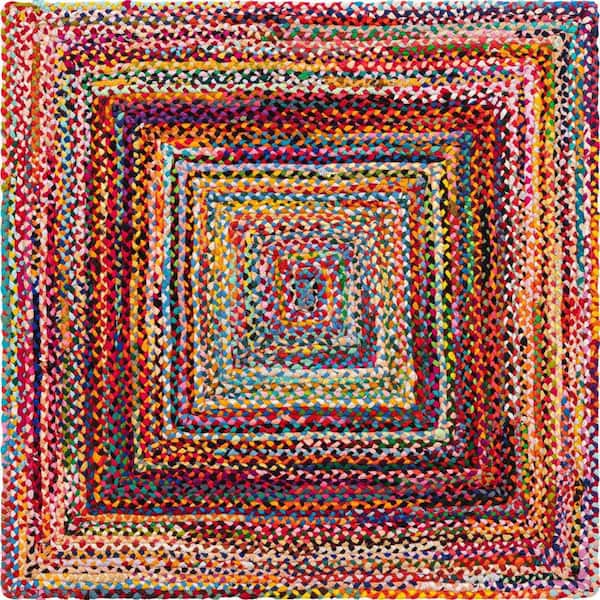 Unique Loom Braided Chindi Layer Multi 5 ft. 1 in. x 5 ft. 1 in. Area Rug