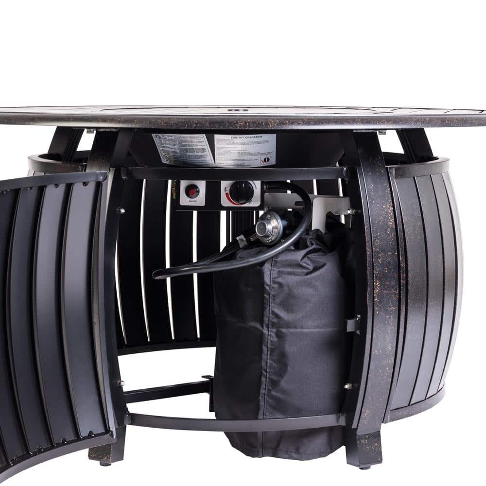Round Bronze Aluminum Gas Fire Pit Table with Fire Bowl Lid