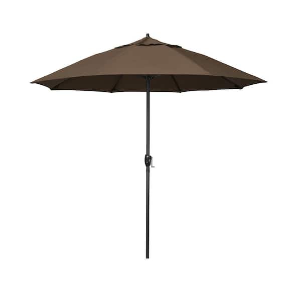 California Umbrella 7.5 ft. Black Aluminum Market Patio Umbrella Fiberglass Ribs and Auto Tilt in Cocoa Sunbrella