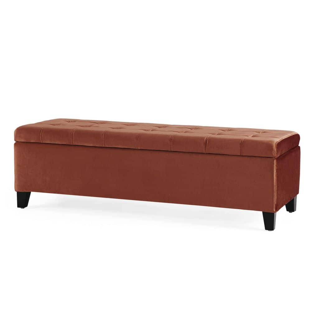 Blush Velvet Rectangle Storage Large Ottoman