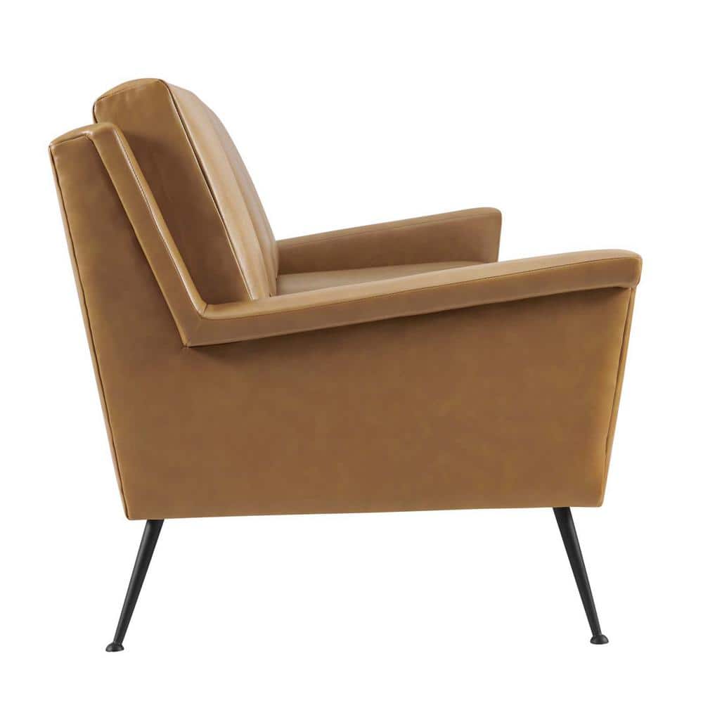 Tan Faux Leather Sofa with Removable Cushions and Wood Frame