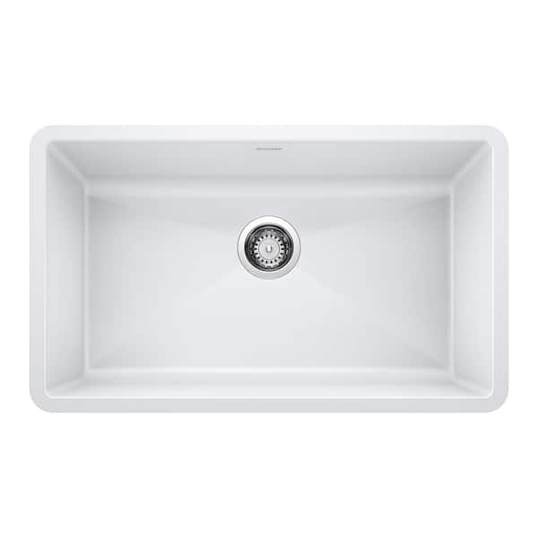 Blanco PRECIS Undermount Granite Composite 32 in. Single Bowl Kitchen Sink in White
