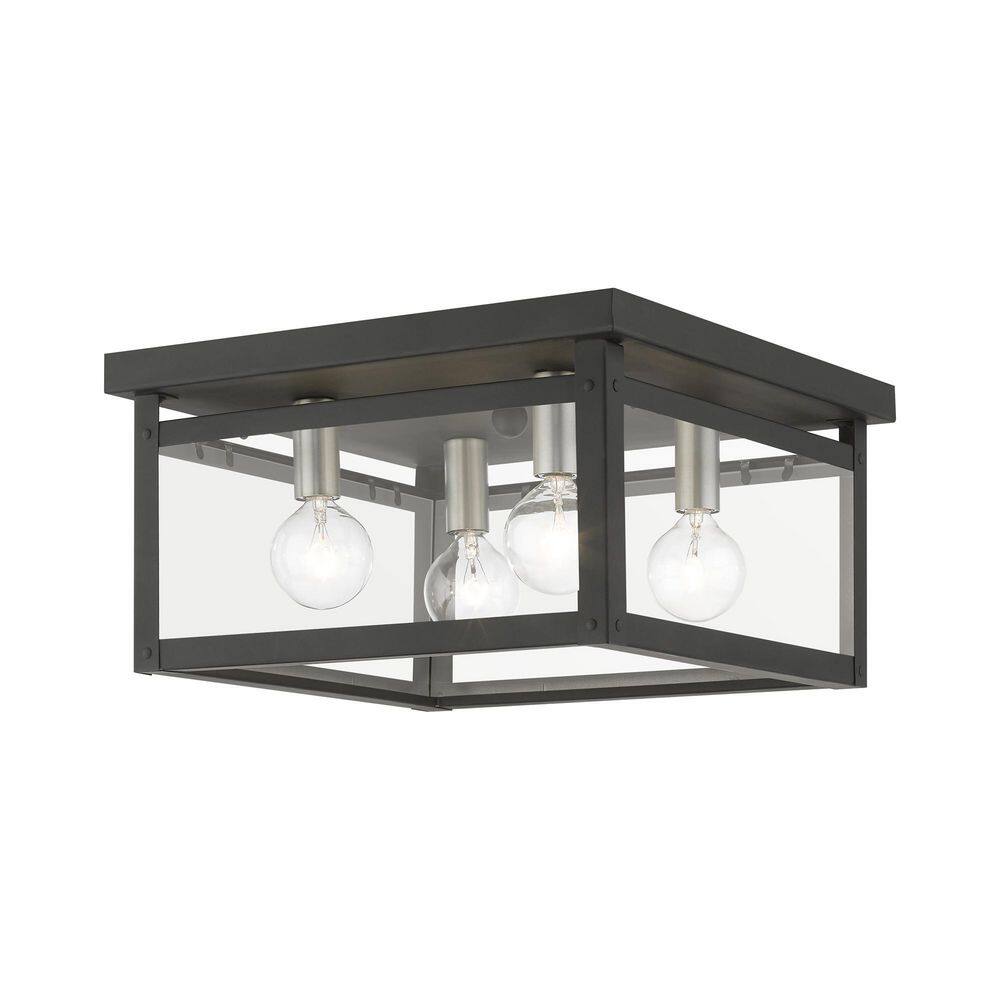 Milford Square 4-Light LED Flush Mount in Black and Brushed Nickel