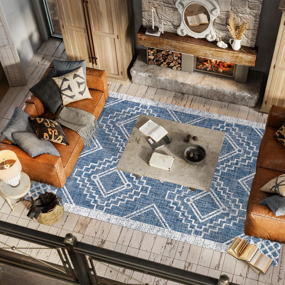 Marokko Diamond Tribal Medallion 3x5 Blue/Ivory Synthetic Rug