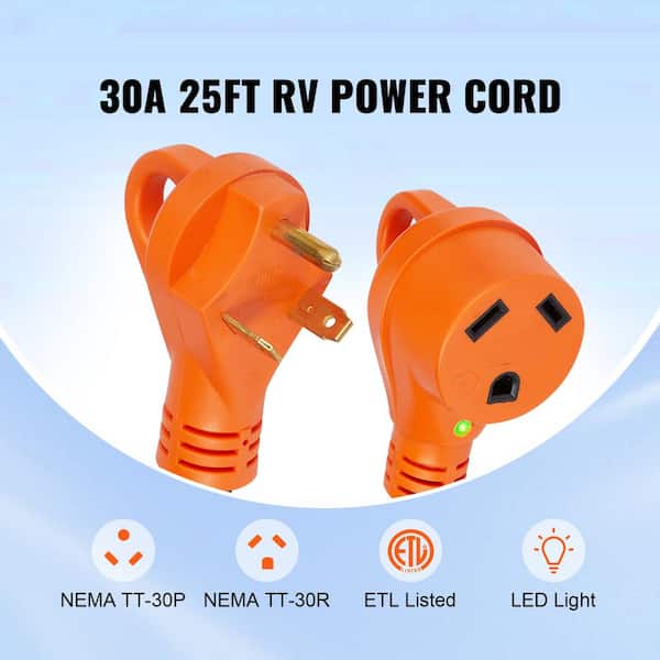 Generator Power Cord 25 ft. 10/3 STW 30 Amp 125-Volt Heavy-Duty RV Extension Cord TT-30 Plug with LED Indicator