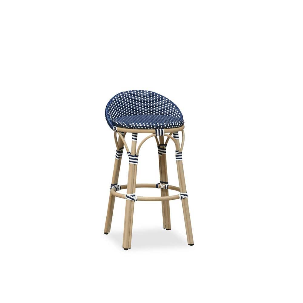 Bar Height Backrest Round Outdoor Bar Stool in Champagne Finish Aluminum Frame Woven Rattan, NavyBlue price history on PriceWatchPro