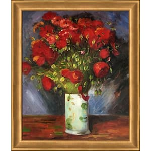 Vase with Red Poppies, 1886 by Vincent Van Gogh Muted Gold Glow Framed Abstract Oil Painting Art Print 24 in. x 28 in.