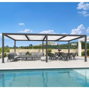 11.7 ft. x 24.1 ft. Gray Aluminum Outdoor Louvered Pergola with 4 White Individual Adjustable Roofs and In-Built Gutter