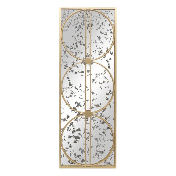 PARISLOFT 13.5 in. W x 39 in. H Rectangular Champange Gold Metal Framed Antique Wall Mirror Decor