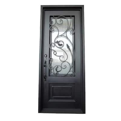 40 in. x 96 in. Matte Black Right-Hand Inswing Clear Iron Single Prehung Front Door