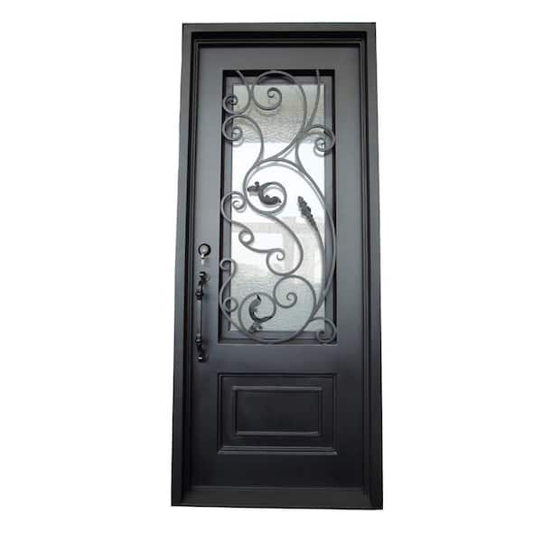ALEKO 40 in. x 96 in. Matte Black Right-Hand Inswing Clear Iron Single Prehung Front Door