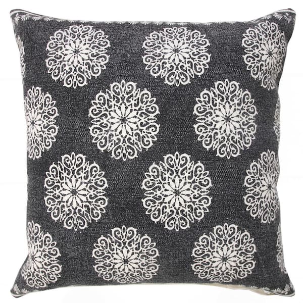 Unbranded Traditional Black/White 20 in. x 20 in. Fairytale Motif Bordered Indoor Throw Pillow