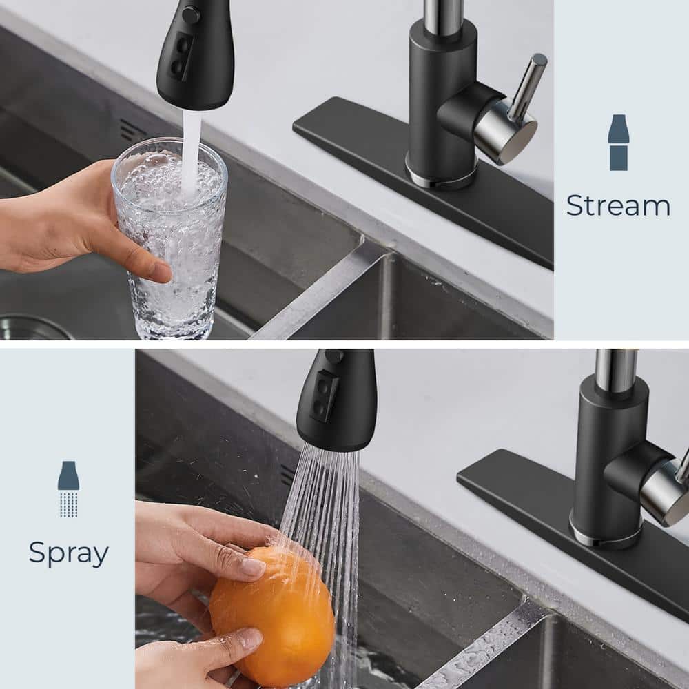 Black Chrome Single Handle Pull Down Kitchen Faucet with Soap Dispenser