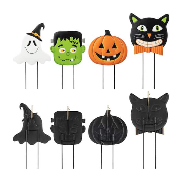 Set Of Four 22 Inches Happy Halloween Cat Metal Yard Stick