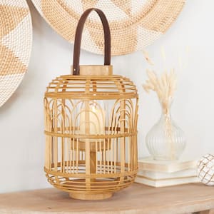 Brown Bamboo Handmade Decorative Candle Lantern with Handle