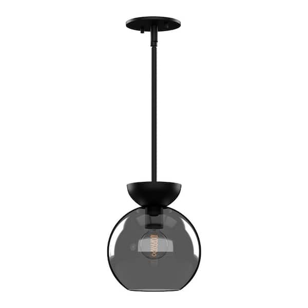 KUZCO Arcadia 8 in. 1 Light 60-Watt Black/Smoked Pendant Light