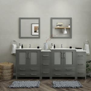 Brescia 84 in. W x 18 in. D x 36 in. H Bath Vanity in Grey with Vanity Top in White with White Basin and Mirror
