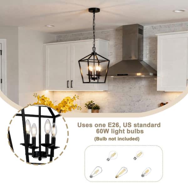 Pia Ricco 4-Light Matte Black Cage Lantern for Kitchen Entrance