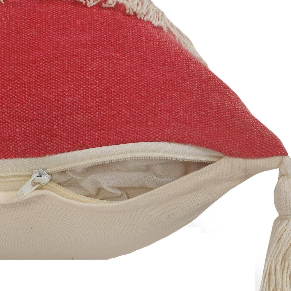 Raspberry Red and Off-White Cotton Lumbar Throw Pillow, 14" x 36"