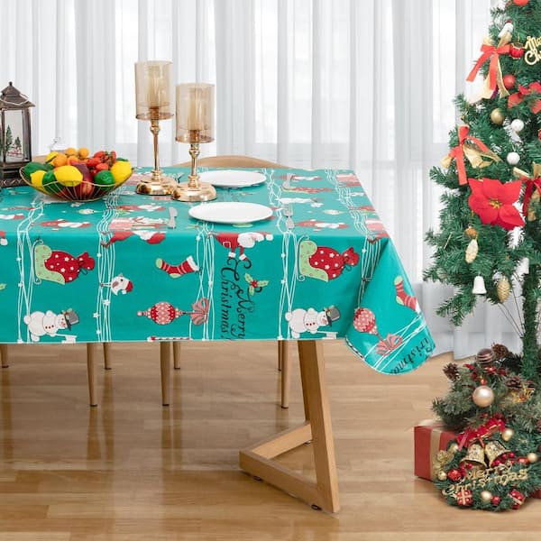 120" X 60" Christmas Tablecloths for Rectangle Tables Halloween Vinyl Tablecloth with Flannel Backing Waterproof