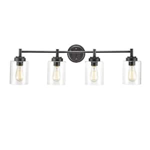 7.25 in. 4-Light Black Vanity Light with Clear Glass Shade