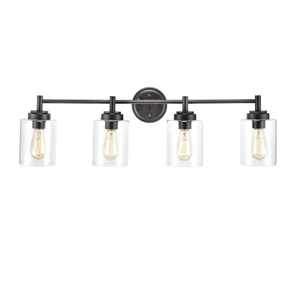 CLAXY 7.25 in. 4-Light Black Vanity Light with Clear Glass Shade