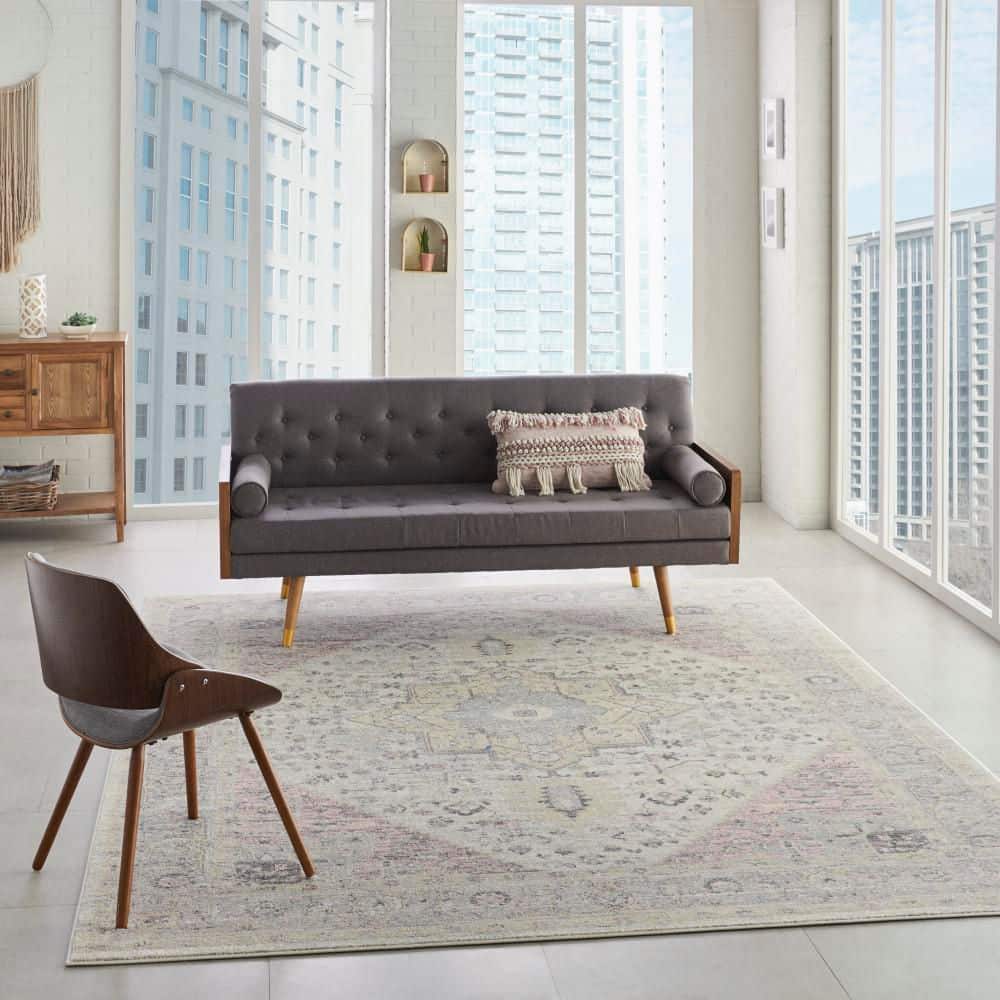 Elegant Ivory & Pink Distressed Kashan 8' x 10' Area Rug