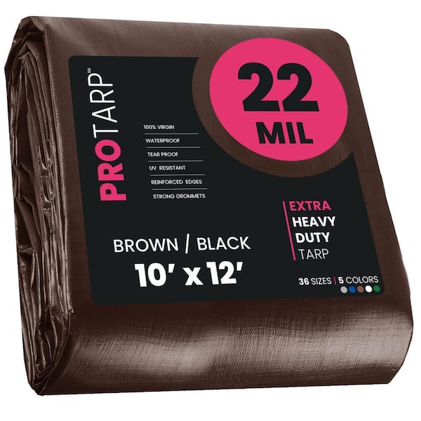 10' x 12' Super Heavy Duty 16 Mil Brown Poly Tarp Cover - Thick Waterproof,  UV Resistant, Rip and Tear Proof Tarpaulin with Grommets and Reinforced