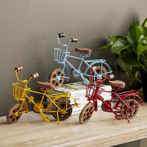 Multi Colored Metal Bike Sculpture with Wood Wheels (Set of 3)