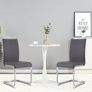 Dark Gray PU Faux Leather High Back Upholstered Side Chair with C-Shaped Tube Black Coating Legs (Set of 2)