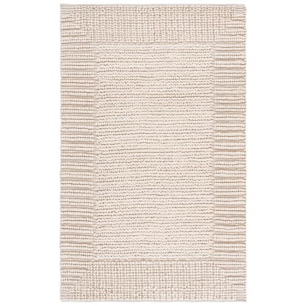 Natura 6 ft. x 9 ft. Beige Striped Border Solid Area Rug