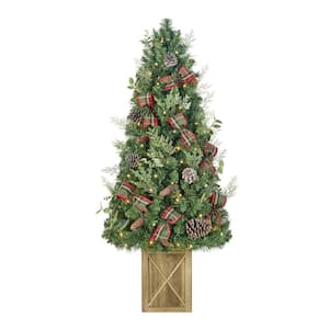 4.5 ft. Pre-Lit LED Woodmore Pine Potted Artificial Christmas Tree