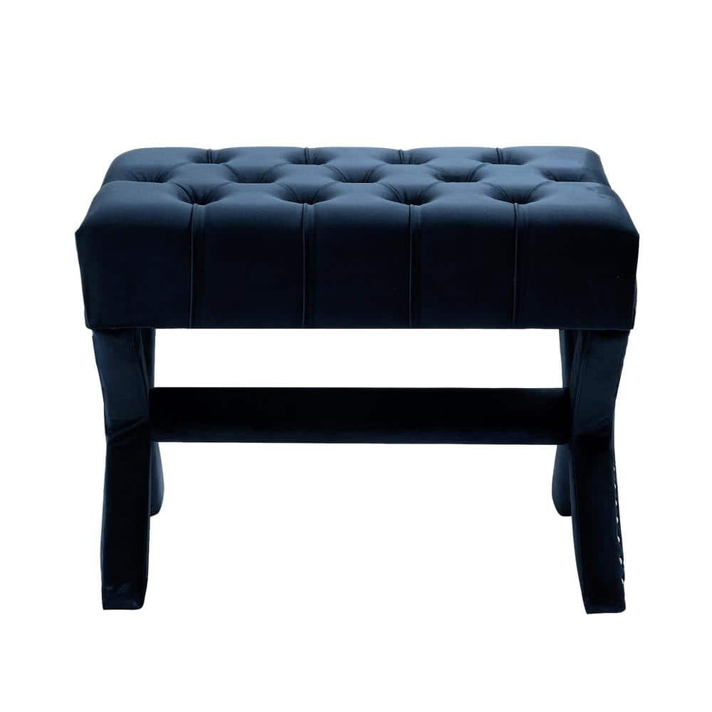 Ethan Navy Blue Velvet Fabric Foot Stool/Ottoman - #430D8