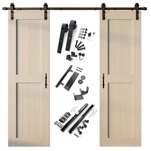 HOMACER 22 in. x 84 in. H-Frame Tinsmith Gray Double Pine Wood Interior Sliding Barn Door with Hardware Kit Non-Bypass