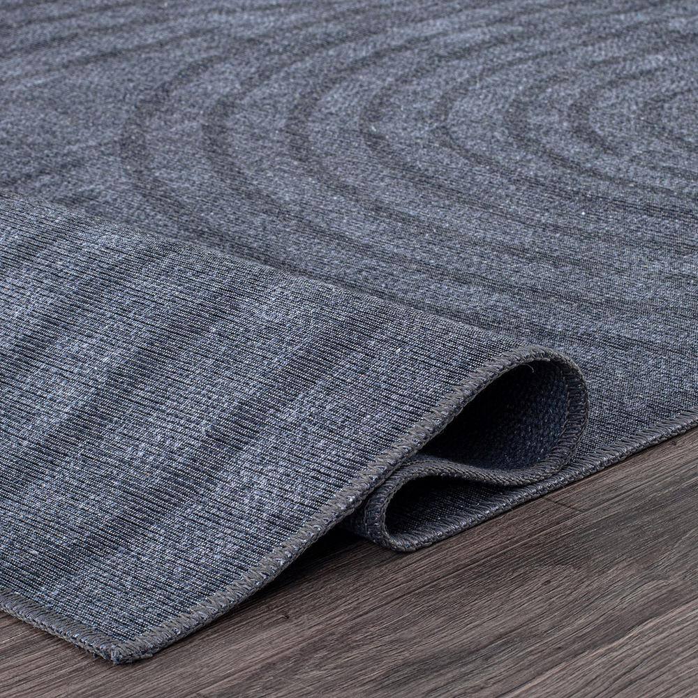 Dark Blue Geometric Flat Woven Synthetic Rug 5' x 7'